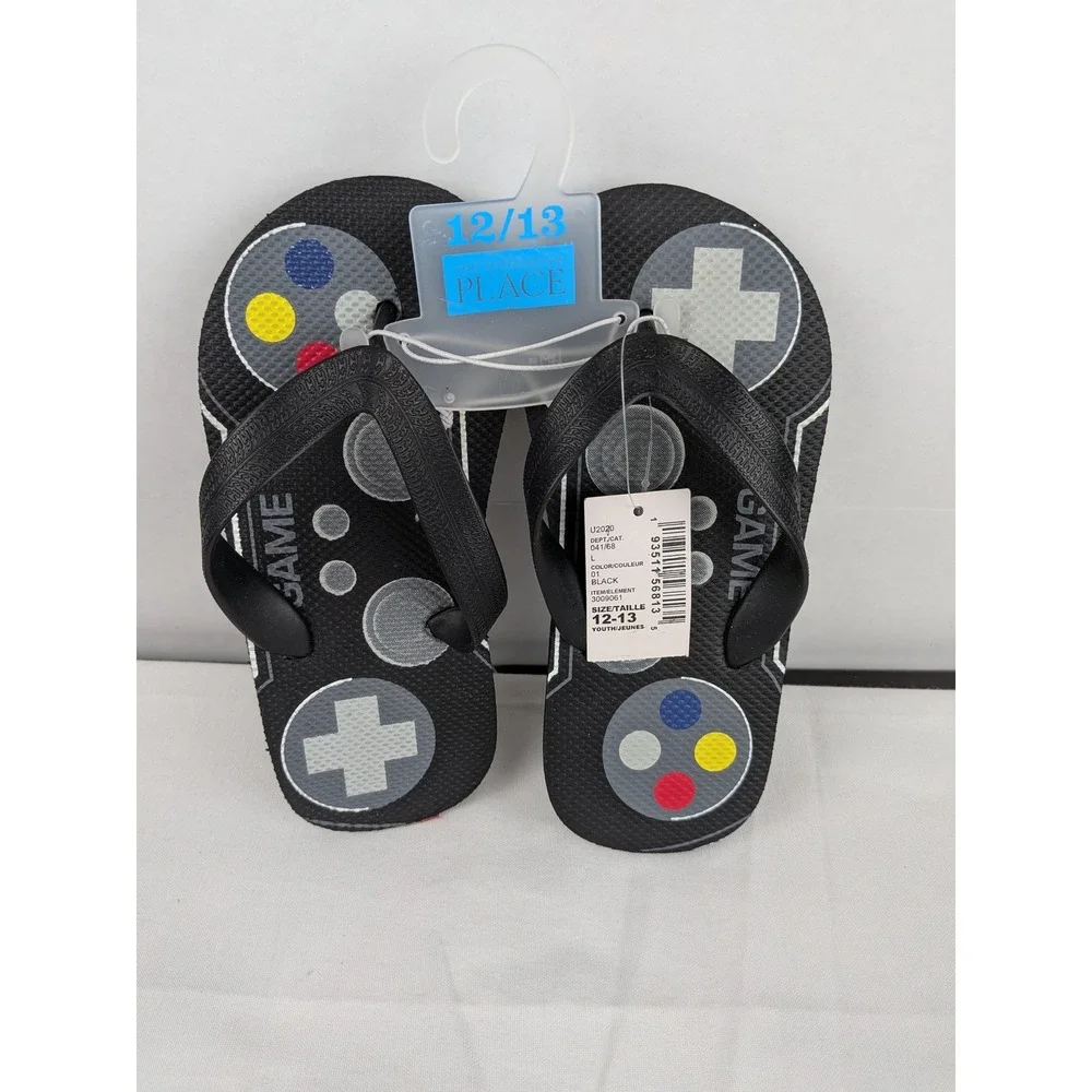 The Childrens Place Kids Size 12‎ 13 Black Game Controller Flip Flops